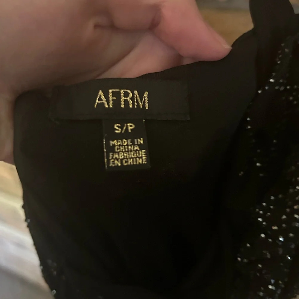 NWT AFRM Black Rhinestone Mini Rouched Cocktail Dress w/ Flower Size Small HOCO - Picture 3 of 4